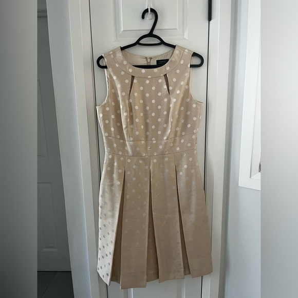 Sleeveless, Polka Dot Pleated Classic Dress Size 8 Tahari By Arthur S Levine - Picture 5 of 13